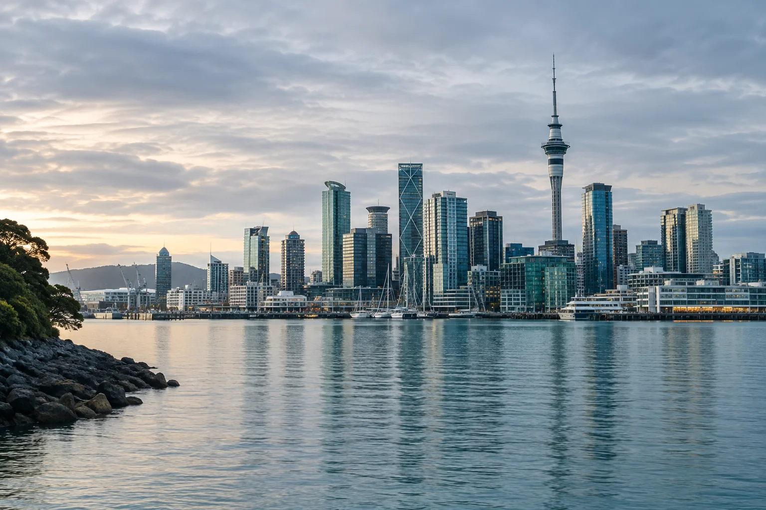Illustrative view of a New Zealand waterfront business district